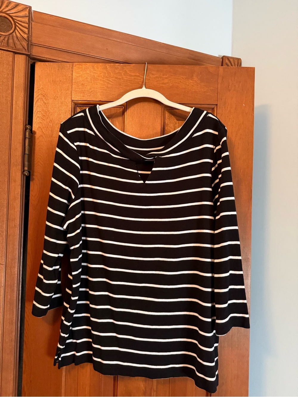 Chico's Black and White Striped Long-Sleeve Top
